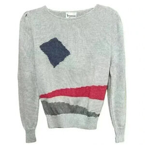 Vintage 80s gray geometric print long sleeve sweater size 10 (see measurements)